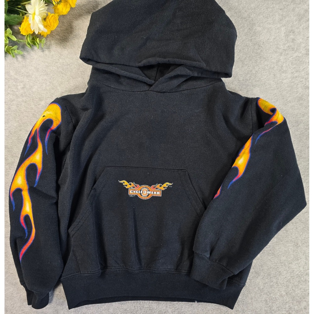 Y2K Jerzees Hoodie 3T/4T Black Flame Print Biker Born To Be Wild Graphic Vtg